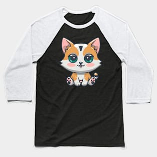 Kawaii Adorable Cute Cat Illustration Baseball T-Shirt